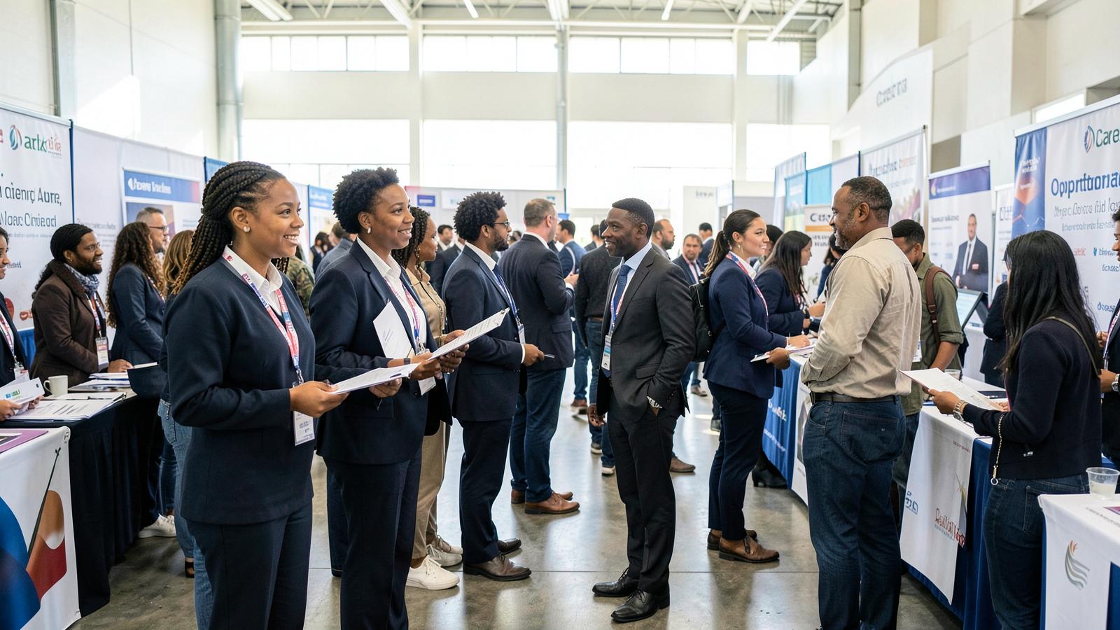 Graduates meeting employers at an opportunity expo