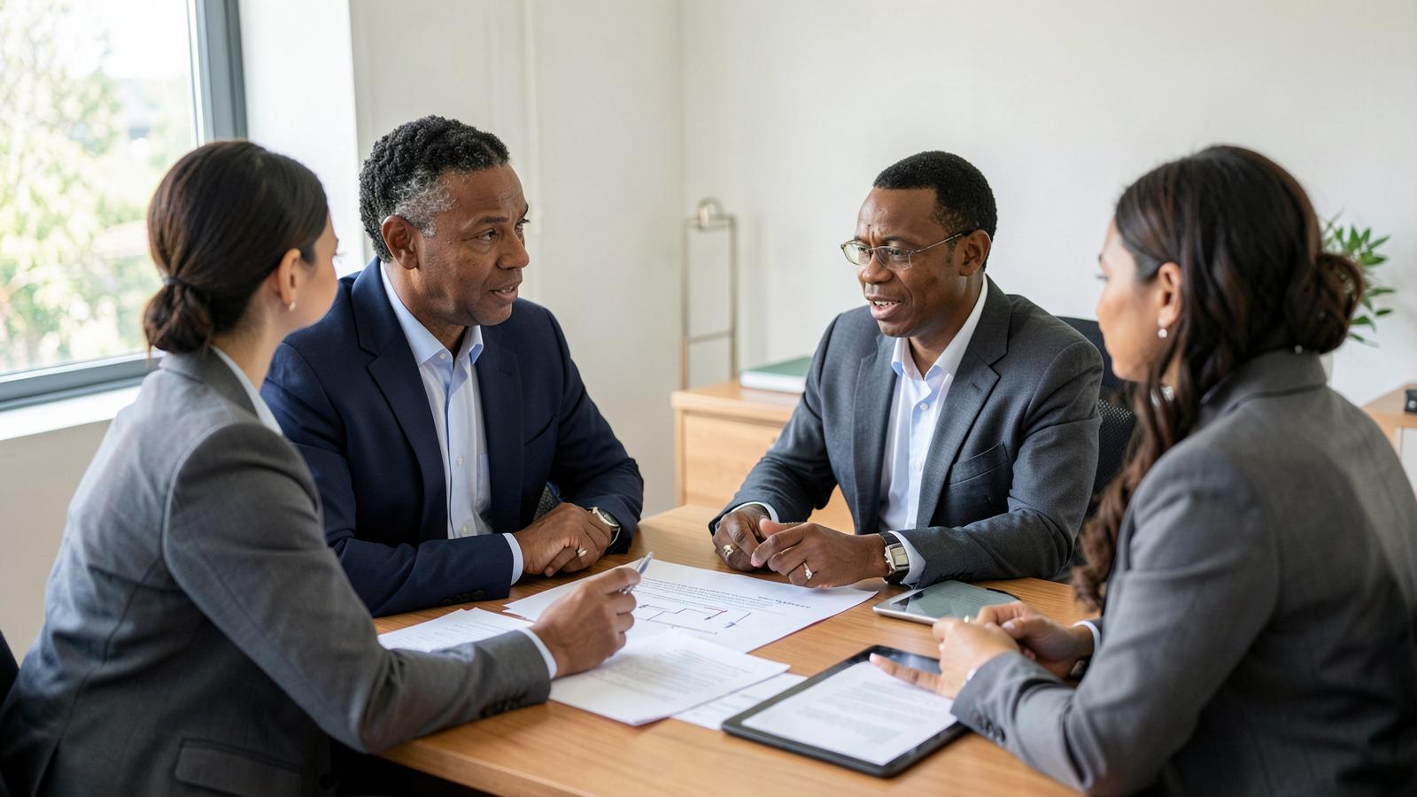 Consultant working through a plan with clients